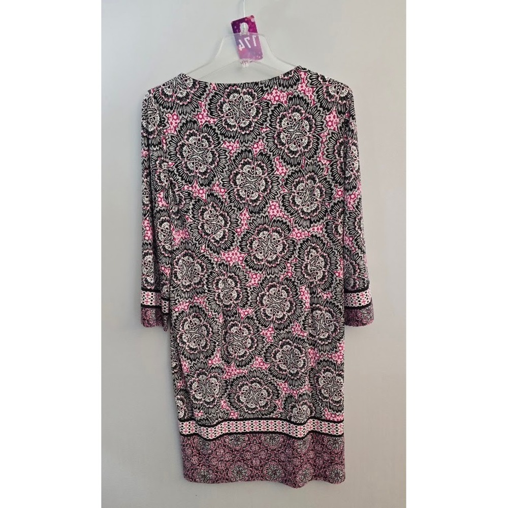Chico's Womens Dress Etch Floral Shirt Pink Black White Knee Length 1 (8/10) - Picture 2 of 5